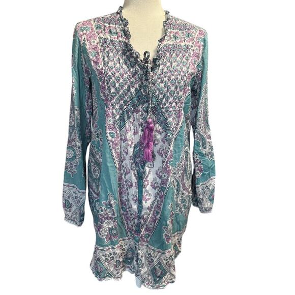 Lola Australia Boho Tunic Cotton Blouse Size M - Picture 2 of 8